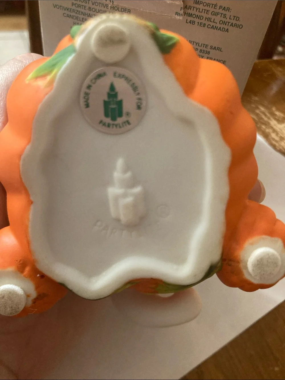 PartyLite White Ghost on Orange Pumpkin Votive Holder